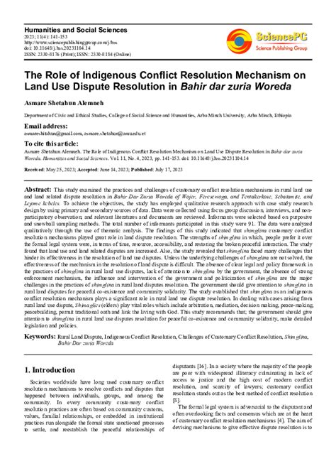 The Role of Indigenous Conﬂict Resolution Mechanism on Land Use Dispute ... - balustradellc