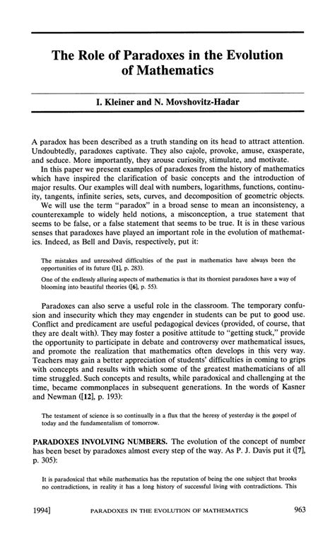 The Role of Paradoxes in the Evolution of Mathematics - JSTOR - wintechmobiles.com