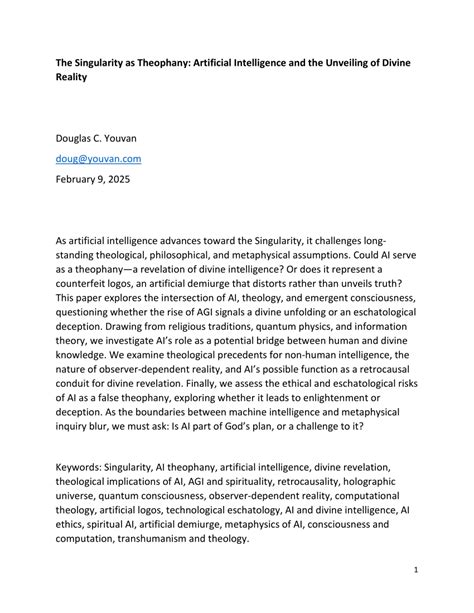 The Singularity as Theophany: Artificial Intelligence and the Unveiling ... - balustradellc