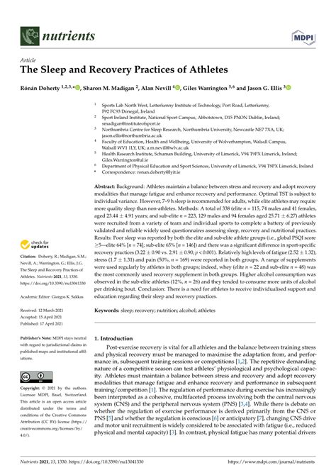 The Sleep and Recovery Practices of Athletes - PMC - balustradellc