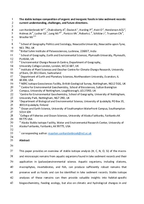 The stable isotope composition of organic and inorganic fossils in lake ... - raincitystudios.com