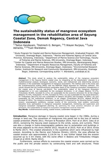 The sustainability status of mangrove ecosystem … - raincitystudios.com