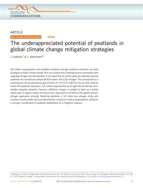 The underappreciated potential of peatlands in global climate change ... - muktibox.com