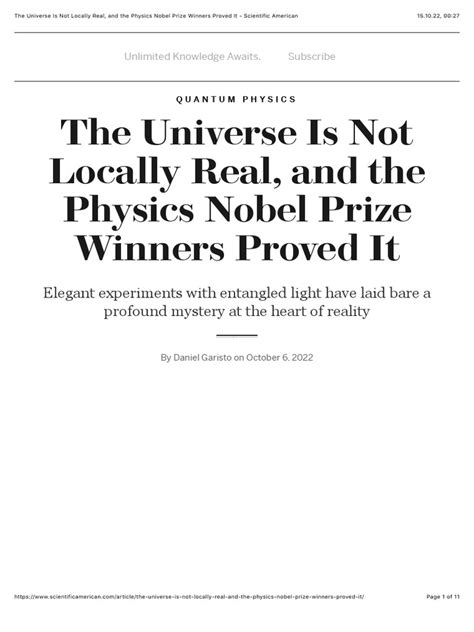 The Universe Is Not Locally Real, and the Physics Nobel Prize Winners ... - balustradellc