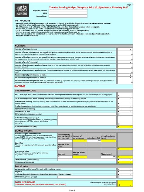Theatre Touring Budget Template | PDF | Per Diem - muktibox.com