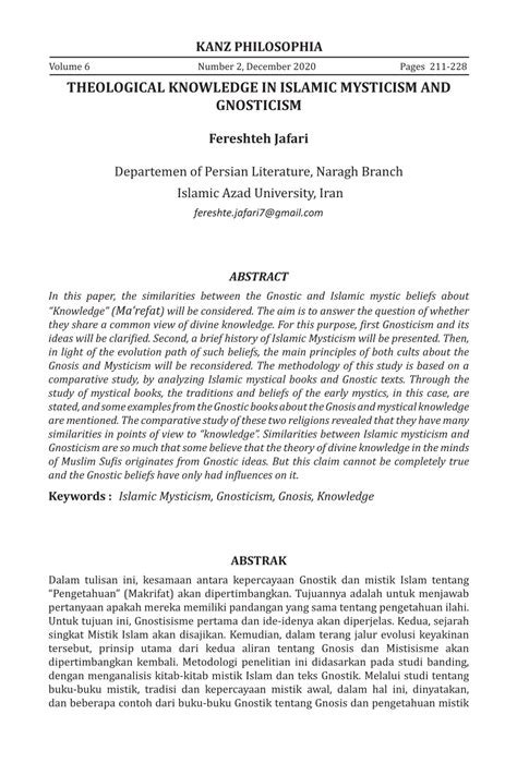 THEOLOGICAL KNOWLEDGE IN ISLAMIC MYSTICISM AND GNOSTICISM - balustradellc