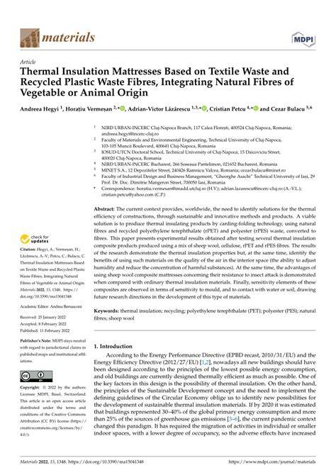 Thermal Insulation Mattresses Based on Textile Waste and Recycled ... - raincitystudios.com