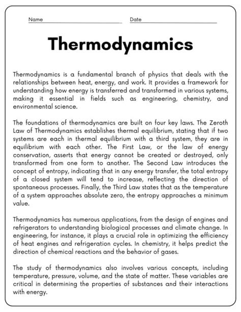 Thermodynamics Reading Comprehension Worksheets | Grade 12 AP - wintechmobiles.com