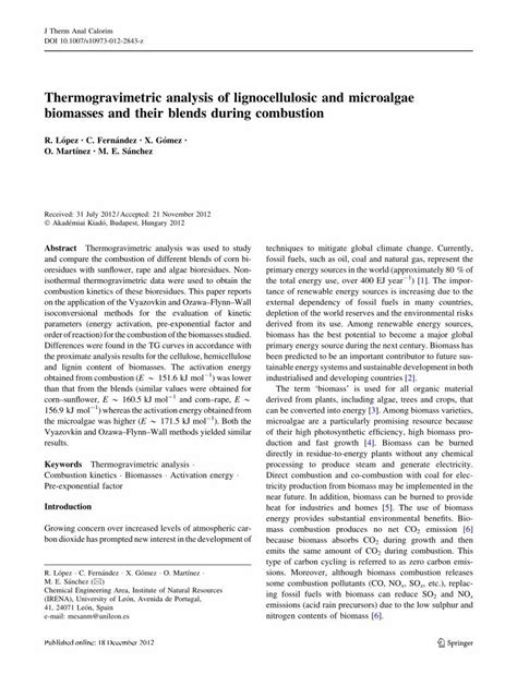 Thermogravimetric analysis and reaction kinetics of lignocellulosic ... - wintechmobiles.com