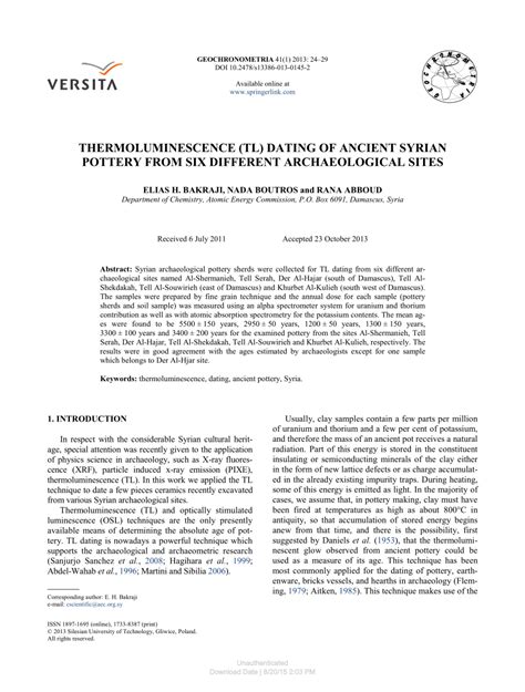 Thermoluminescence (TL) dating of ancient Syrian pottery from six ... - wintechmobiles.com