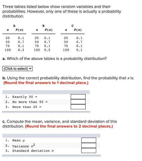 Three tables listed below show random variables and their probabilities ... - wintechmobiles.com