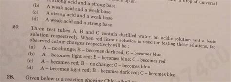 Three test tubes $A, B$ and $C$ contain distilled water, an acidic ... - balustradellc