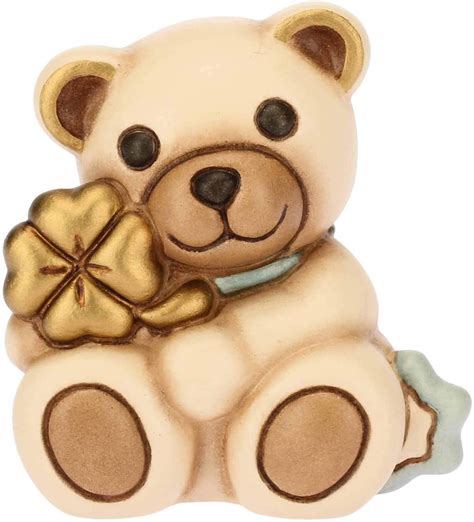 THUN Teddy with Blue Clover - Ceramic-h 5.4cm