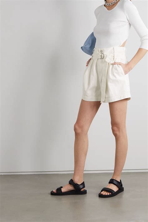 TIBI Belted pleated denim shorts NET-A-PORTER