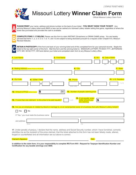 TICKET CLAIM FORM - Lottery.net