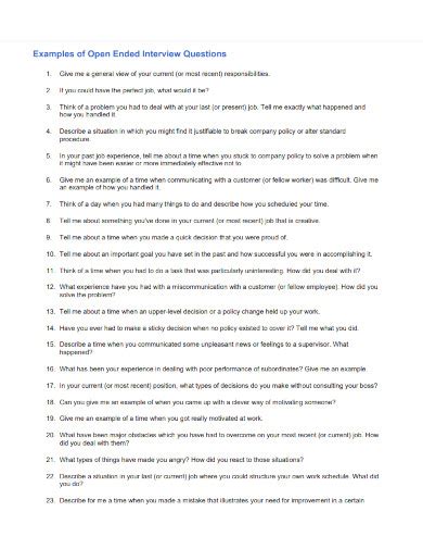 Tipe tipe interview 1. Tradisional Cirinya open ended questions ... - balustradellc