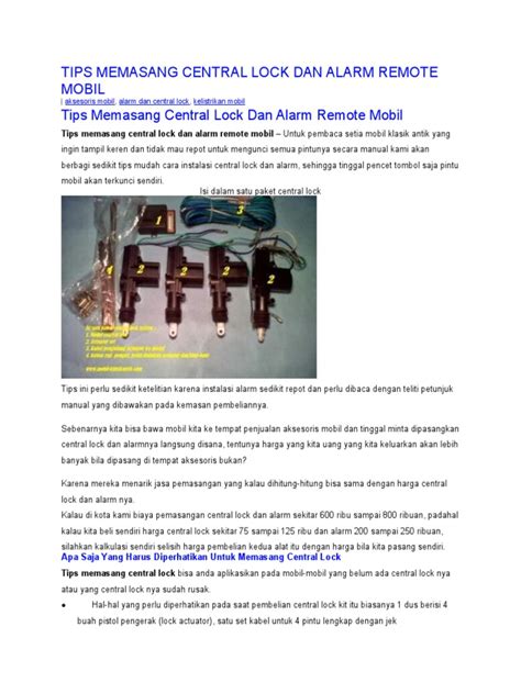 Tips Memasang Central Lock Dan Alarm Remote Mobil - balustradellc