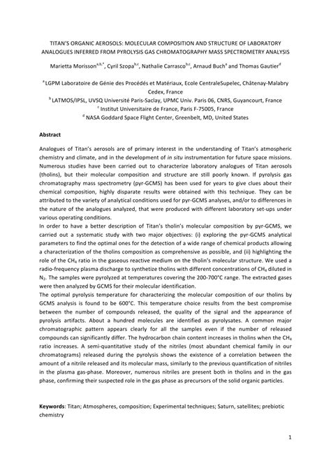 Titan organic aerosols: molecular composition and structure of ... - wintechmobiles.com