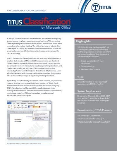 TITUS Classification for Microsoft Office United ADDins