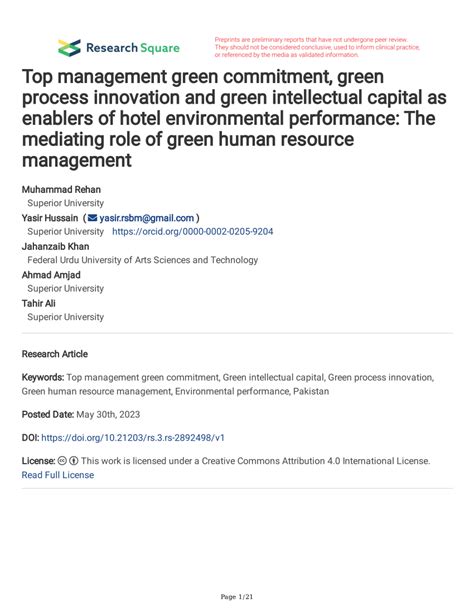 Top management green commitment and green intellectual capital as ... - balustradellc