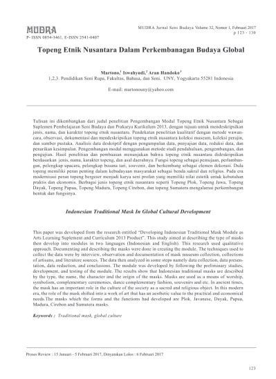 Topeng Etnik Nusantara Dalam Perkembanagan Budaya Global - balustradellc