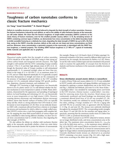 Toughness of carbon nanotubes conforms to classic fracture mechanics - wintechmobiles.com