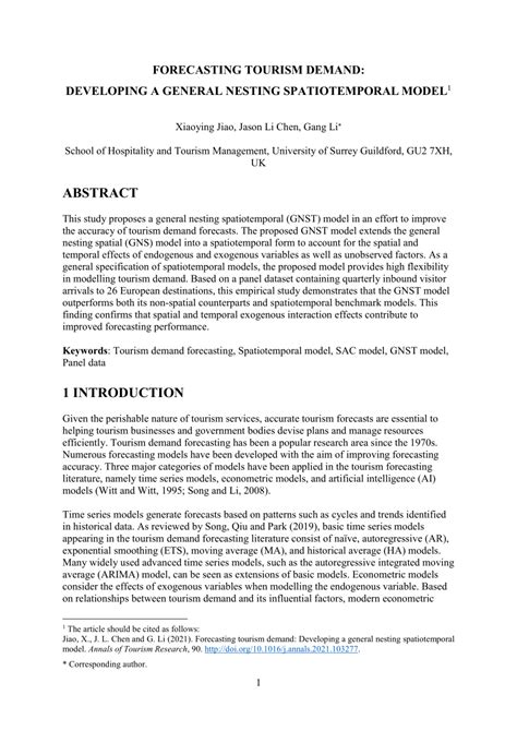 Tourism forecasting: A dynamic spatiotemporal model - wintechmobiles.com