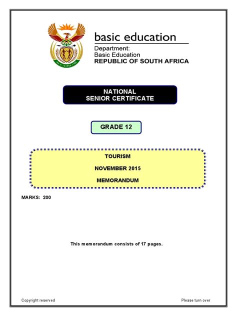 TOURISM GRADE 12 MEMORANDUM - NSC EXAMS PAST PAPERS …