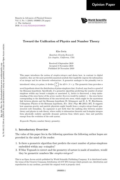Toward the Unification of Physics and Number Theory - wintechmobiles.com