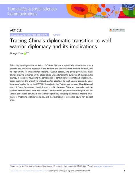 Tracing China’s diplomatic transition to wolf warrior diplomacy and its ... - balustradellc