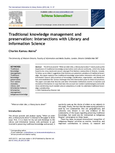 Traditional knowledge management and preservation: Intersections with ... - muktibox.com