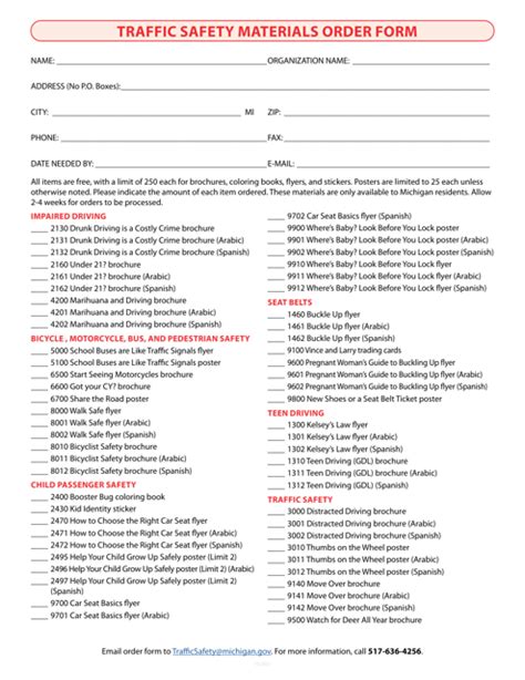 TRAFFIC SAFETY MATERIALS ORDER FORM - michigan.gov