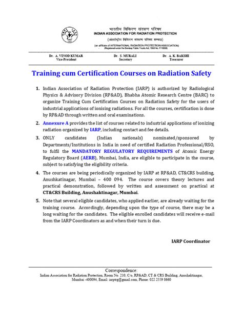 Training cum Certification Courses on Radiation Safety - balustradellc