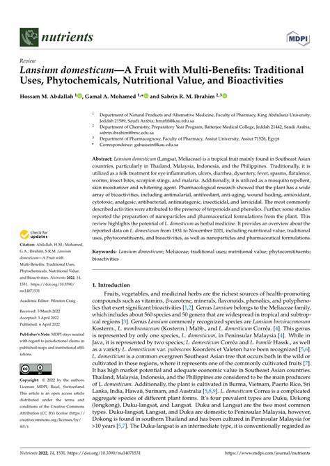 Tranditional Use and Nutritional Value of Lansium domesticum - raincitystudios.com