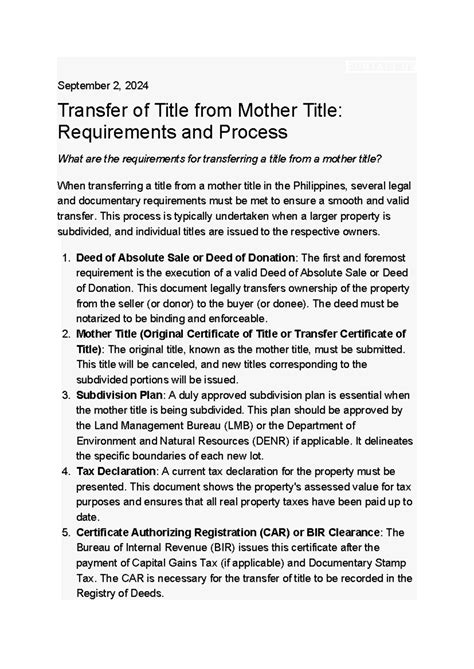 Transfer of Title from Mother Title: Requirements and Process - balustradellc