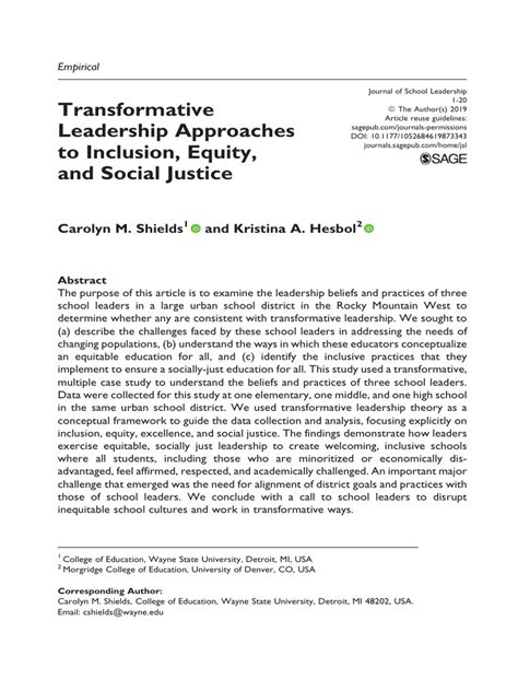 Transformative Leadership Approaches to Inclusion, Equity, and … - balustradellc