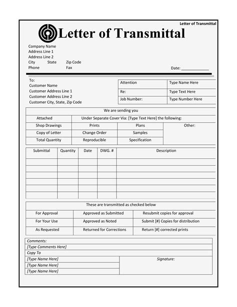 TRANSMITTAL TEMPLATE 1 page