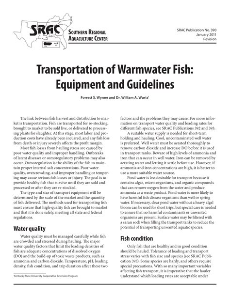 Transportation of Warmwater Fish: Loading Rates and Tips by Species - raincitystudios.com