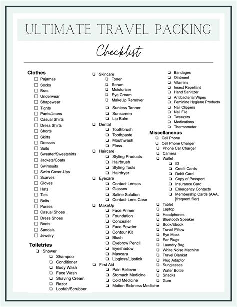 Travel Packing List: Ultimate Checklist for Any Trip (Printable PDF ... - balustradellc