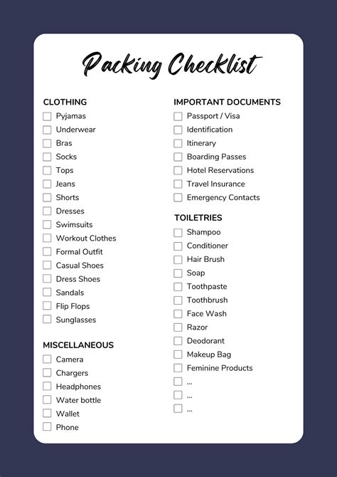 Travel Packing List | Essential Documents & Travel … - balustradellc