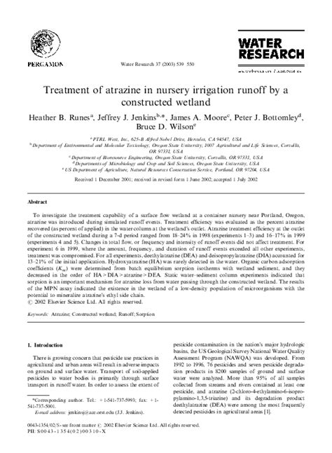 Treatment of atrazine in nursery irrigation runoff by a constructed ... - raincitystudios.com