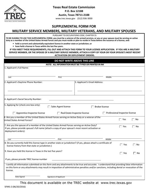 TREC Form SFMS2 Download Fillable PDF or Fill Online Supplemental Form