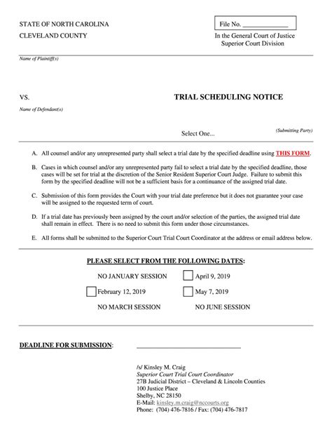 TRIAL SCHEDULING NOTICE