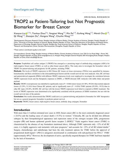 TROP2 as patient-tailoring but not prognostic biomarker OTT