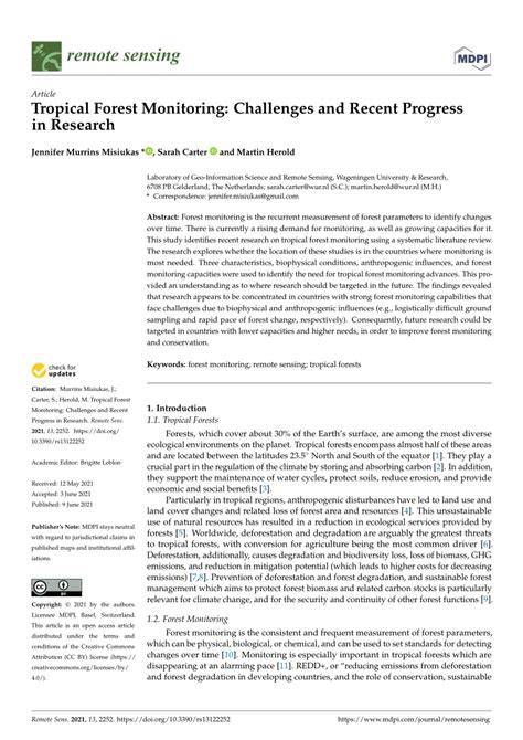 Tropical Forest Monitoring: Challenges and Recent … - raincitystudios.com