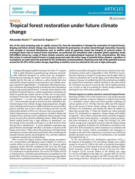 Tropical forest restoration under future climate change - raincitystudios.com