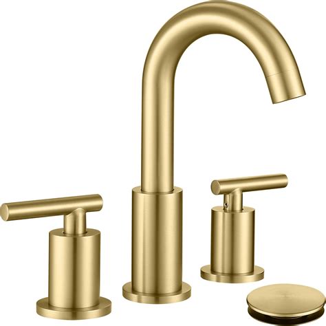 TRUSTMI Bathroom Faucet 3 Hole Brushed Gold - Amazon - balustradellc