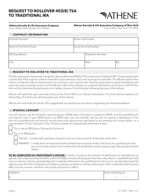 TSA/403(b) Annuity Partial Withdrawal & Surrender Form