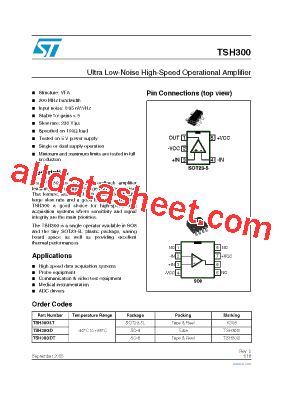 TSH300 Datasheet pdf - Ultra Low-Noise High-Speed Operational …