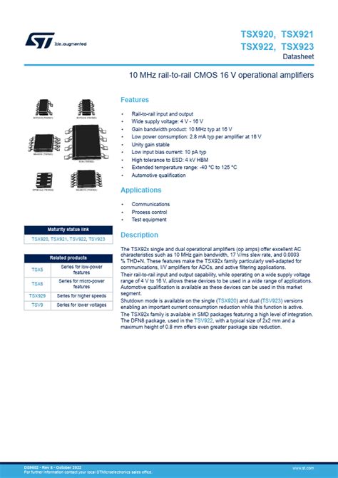 TSX923IST STMicroelectronics - IC: operational amplifier 10MHz; …